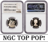 Cayman Islands 25 Cents 1976. NGC PF 69 ULTRA CAMEO. TOP POP