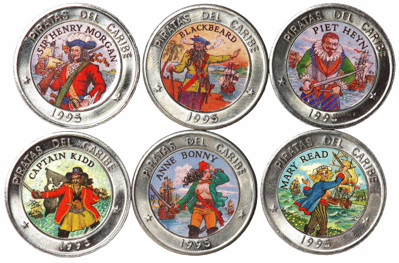 Cuba 1 Peso 1995. Six colored coins set. Pirates

KM-473 etc. 6 scarce Cuban c...