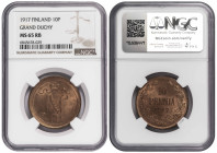 Finland Russian Duchy 10 Pennia 1917. NGC MS 65 RB. Almost TOP POP!