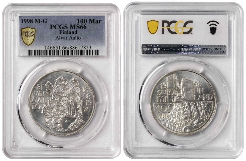 Finland 100 Markkaa 1998 M-G. PCGS MS 66

KM-87; Silver (.925), 22 g., 35 mm.