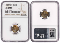 France 1 Centime 1912. NGC MS 63 RB. Almost TOP POP. Total Graded by NGC In MS 63 RB: 1, In Higher Grades: 2