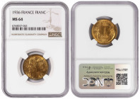 France 1 Franc 1936. NGC MS 64. Almost TOP POP. Total Graded by NGC In MS 64: 1, In Higher Grades: 2