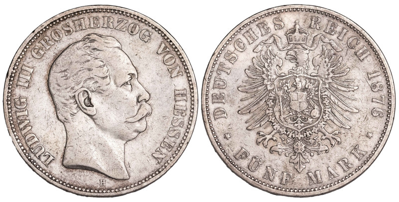 Germany Hesse-Darmstand 5 Mark 1876

KM-353. Pleasant coin, nice light tone, s...