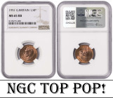 United Kingdom 1 Farthing 1951. NGC MS 65 RB. TOP POP