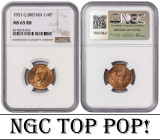 United Kingdom 1 Farthing 1951. NGC MS 65 RB. TOP POP.