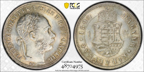 Hungary Forint 1890-KB. PCGS MS 63. TOP POP: The finest graded by PCGS! Only 1 copies engraved by PCGS MS 63