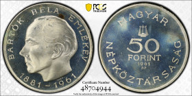 Hungary 50 Forint (otven) 1961-BP. PCGS Proof 66 CAM. TOP POP: The finest graded by PCGS! Only 2 copies engraved by PCGS PR 66