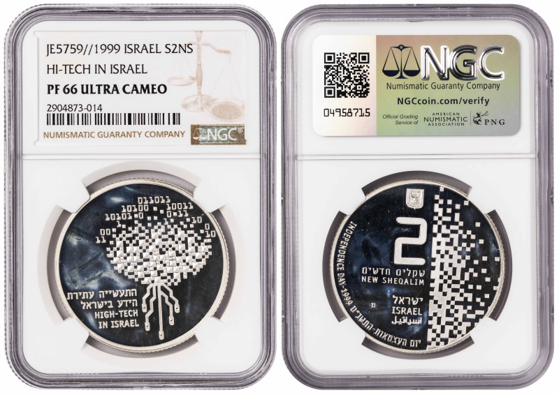 Israel 2 New Sheqel JE5759 (1999). NGC PF 69 ULTRA CAMEO

KM-326; Silver (.925...