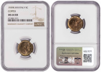 Italy 5 Centesimi 1939 R. NGC MS 64 RB. Almost TOP POP. Total Graded by NGC In MS 64 RB: 5, In Higher Grades: 2