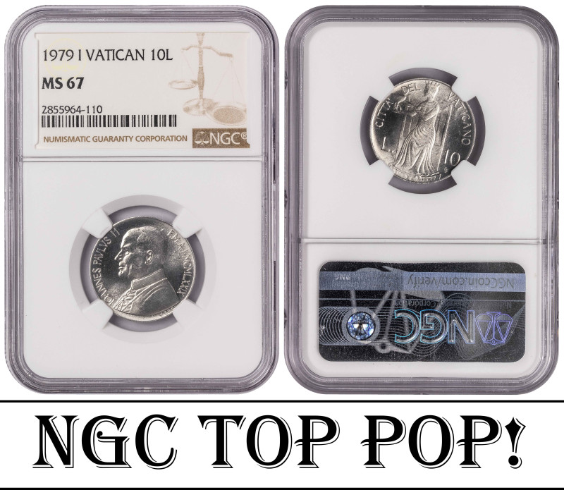 Italy Vatican City 10 Lire 1979. NGC MS 67. TOP POP. Total Graded by NGC In MS 6...
