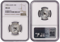Laos 10 Cents 1952. NGC MS 64