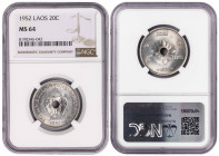 Laos 20 Cents 1952. NGC MS 64