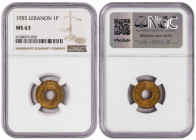 Lebanon 1 Qirsh / Piastre 1955. NGC MS 63
