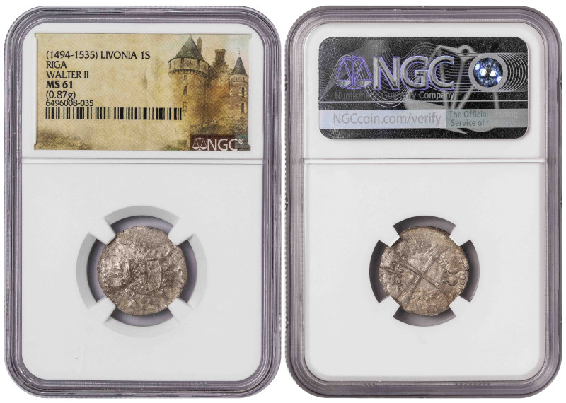 Livonia 1 Schilling 1494-1535. NGC MS 61

Haljak II-105; Master Walter of Plet...