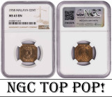 Malaya and British Borneo 1 Cent 1958. NGC MS 63 BN. TOP POP. Total Graded by NGC in MS 63 BN: 4