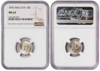 Malaya 10 Cents 1943. NGC MS 62