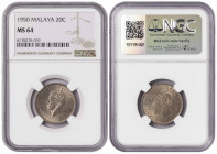 Malaya 20 Cents 1950. NGC MS 64