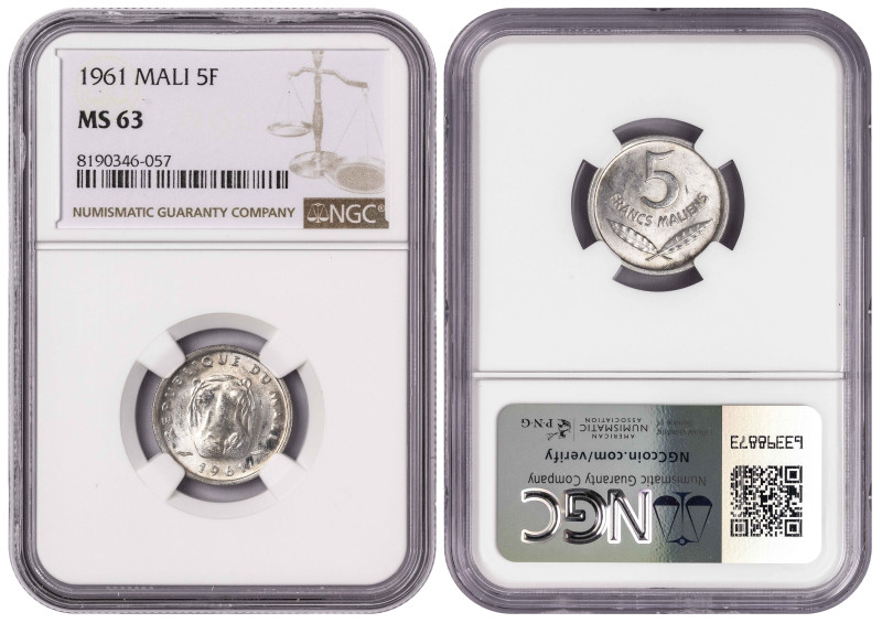 Mali 5 Francs Maliens 1961. NGC MS 63

KM-2