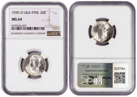 Philippines 20 Centavos 1945 D. NGC MS 64