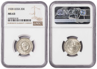Russia 20 Kopecks 1928. NGC MS 63