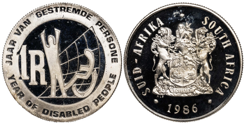 South Africa 1 Rand 1986 silver Proof

KM-120. Scarce coin, 5150 pieces were i...