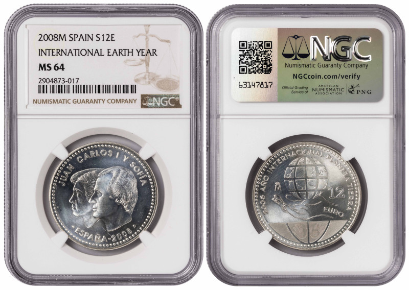 Spain 12 Euros 2008 M. NGC MS 64. Almost TOP POP. Total Graded by NGC In MS 64: ...