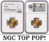 Sri Lanka 10 Cents 1951. NGC MS 65. TOP POP
