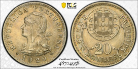 St.Thomas & Prince. Portuguese Colony 20 Centavos 1929. PCGS MS 64