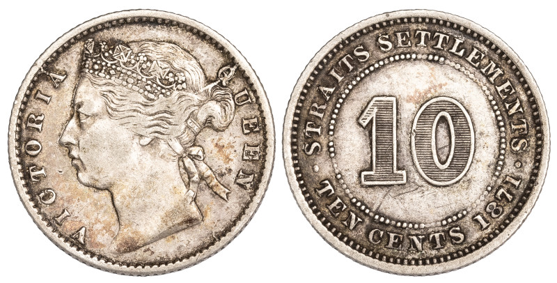 Straits Settlements 10 Cents 1871

KM-11. Scarce early piece, nice details.