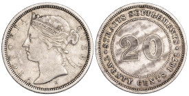 Straits Settlements 20 Cents 1872-H. Rare.