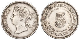 Straits Settlements 5 Cents 1883. Rare.