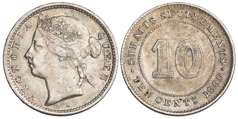 Straits Settlements 10 Cents 1900

KM-11. Lustrous XF piece, round date.