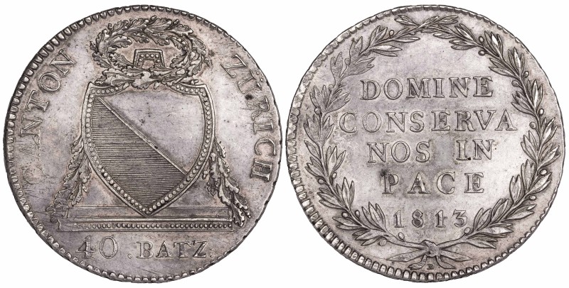 Switzerland Zurich 40 Batzen 1813-B

KM-190. Scarce 1 year type coin, subtipe ...