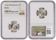 Switzerland ½ Franc 1960 B. NGC MS 66. Almost TOP POP. Total Graded by NGC In MS 66: 3, In Higher Grades: 2