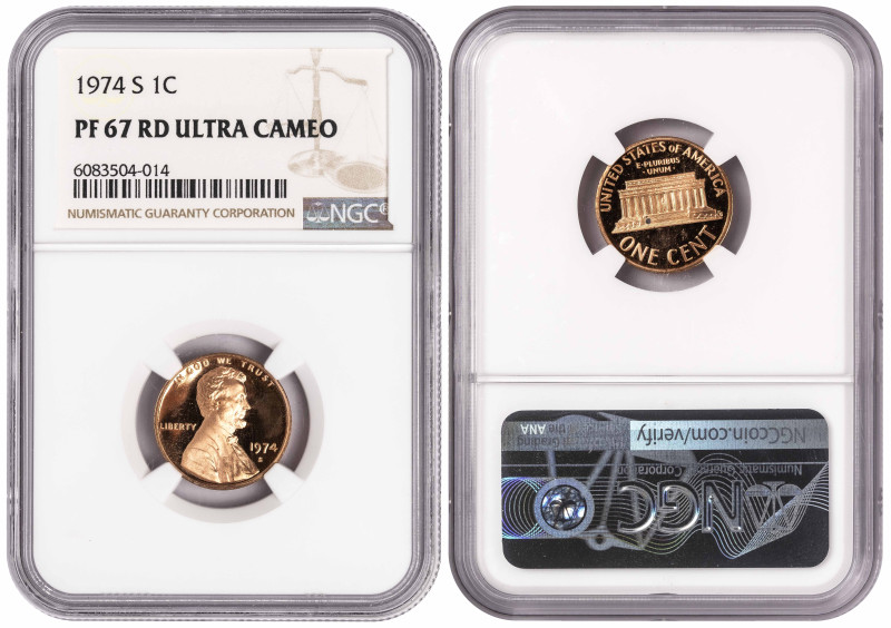 USA 1 Cent 1974 S. NGC PF 67 RD

KM-201; Lincoln Memorial Cent