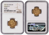 Belgium 20 Francs 1867 Position A. NGC AU 58. Gold coin
