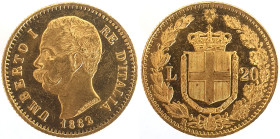 Italy 20 Lire 1882 R. NGC MS 63 DPL. Gold coin
