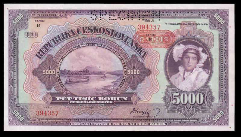 Bohemia and Moravia 5.000 Korun 1943 Specimen

P-16s, R-567d; 25.10.1943. Seri...