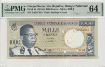 Congo Democratic Republic 1000 Francs 1964. PMG Choice UNC 64