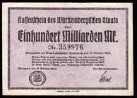 Germany Wurttemberg 100 Milliarden Mark 1923