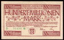 Germany Hessen 100 Millionen Mark 1923