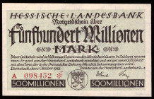 Germany Hessen 500 Millionen Mark 1923