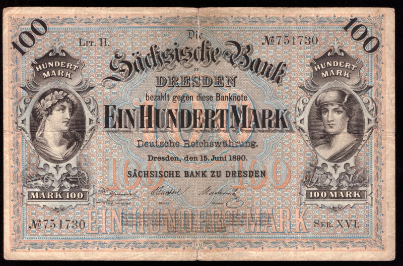 Germany Saxony 100 Mark 1890

SAX-6a ( Grabowski ); VF