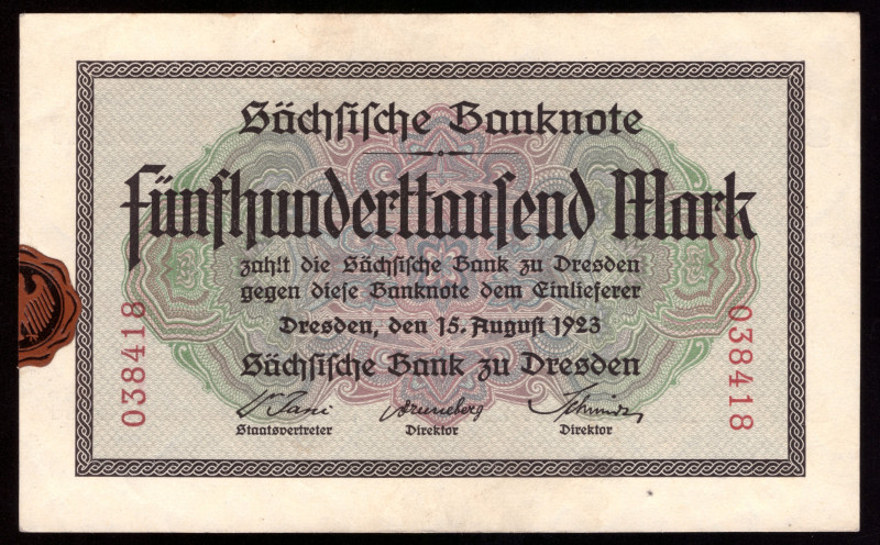 Germany Saxony 500.000 Mark 1923

SAX-18 ( Grabowski ); aUNC