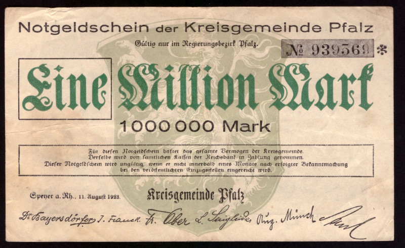 Germany Bayern 1.000.000 Mark 1923

BAY-248 ( Grabowski ); VF