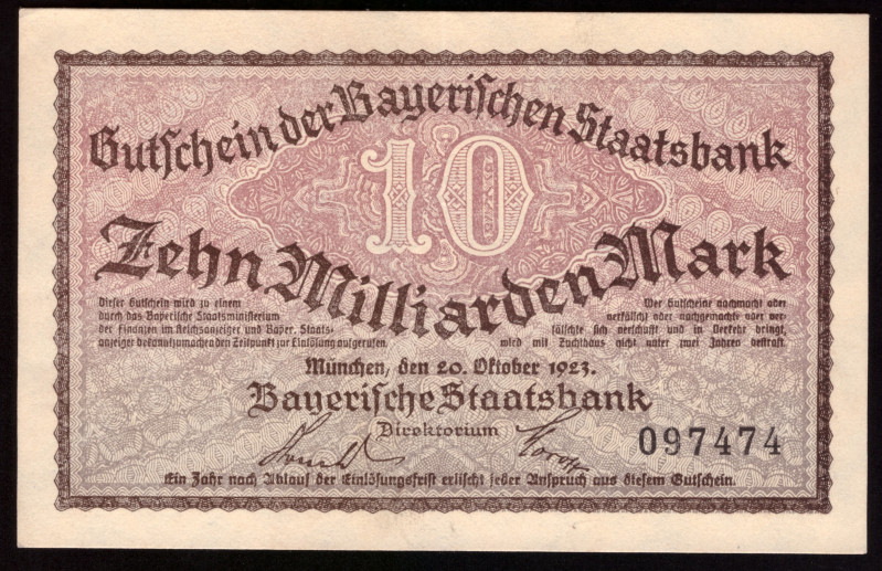 Germany Bayern 10 Milliarden Mark 1923

BAY-228 ( Grabowski ); AU