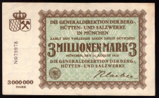 Germany Bayern 3 Millionen Mark 1923