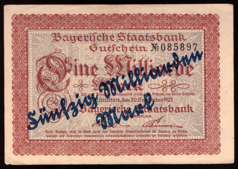 Germany Bayern 50 Milliarden Mark on 1 Milliarden Mark 1923

BAY-227a ( Grabow...