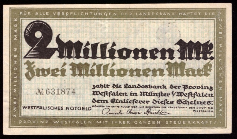 Germany Westfalen 2 Millionen Mark 1923

WFA-31 ( Grabowski ); AU