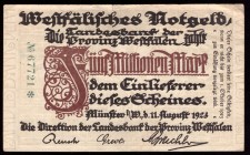Germany Westfalen 5 Millionen Mark 1923